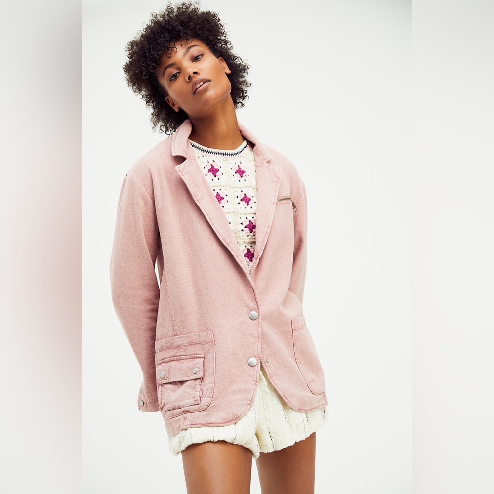 We The Free People Wandering Minds Blazer Vintage Utility Slouchy Pink Size XS